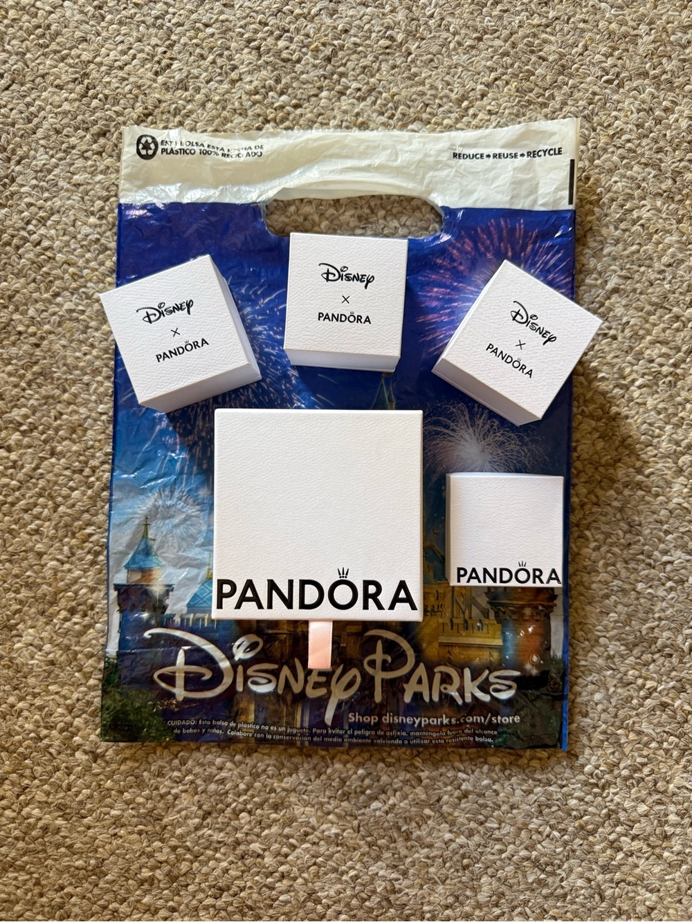 Pandora White Jewelry Gift Boxes with Blue Disney Parks Bag